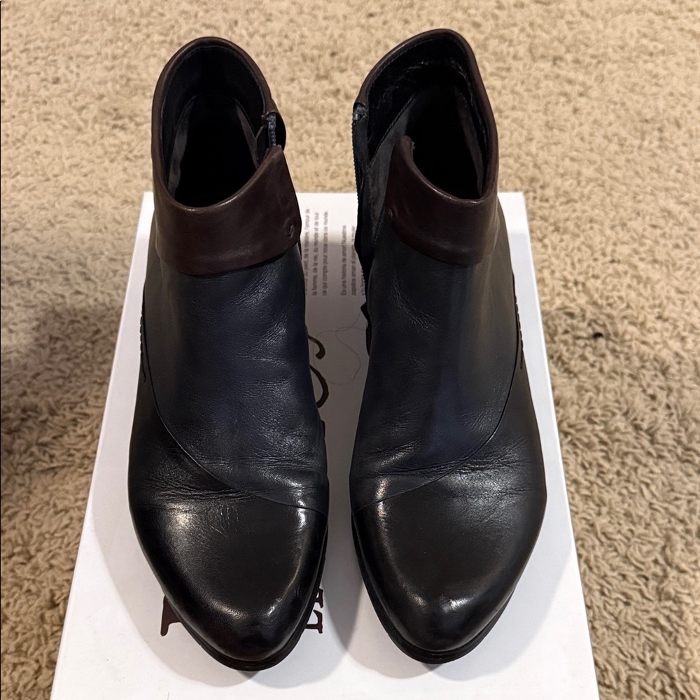 Black and Brown Leather Ankle Boots